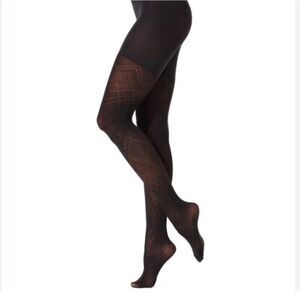 SPANX STAR POWER DIAMOND DAZE PATTERNED SHAPING TIGHTS Size D BACKDROP BLACK